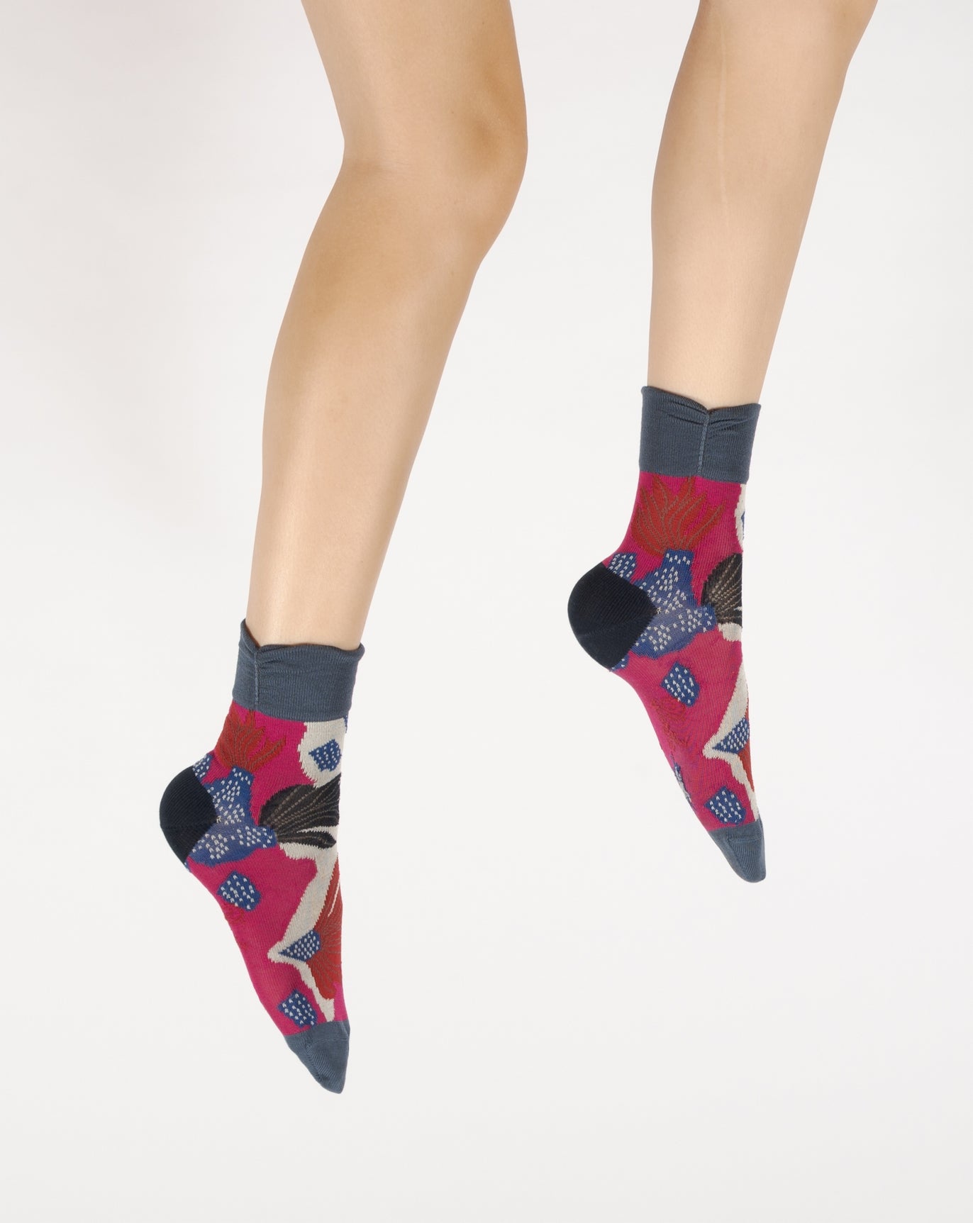 Chaussettes femme fil d'ecosse fleurs sauvages FUCHSIA