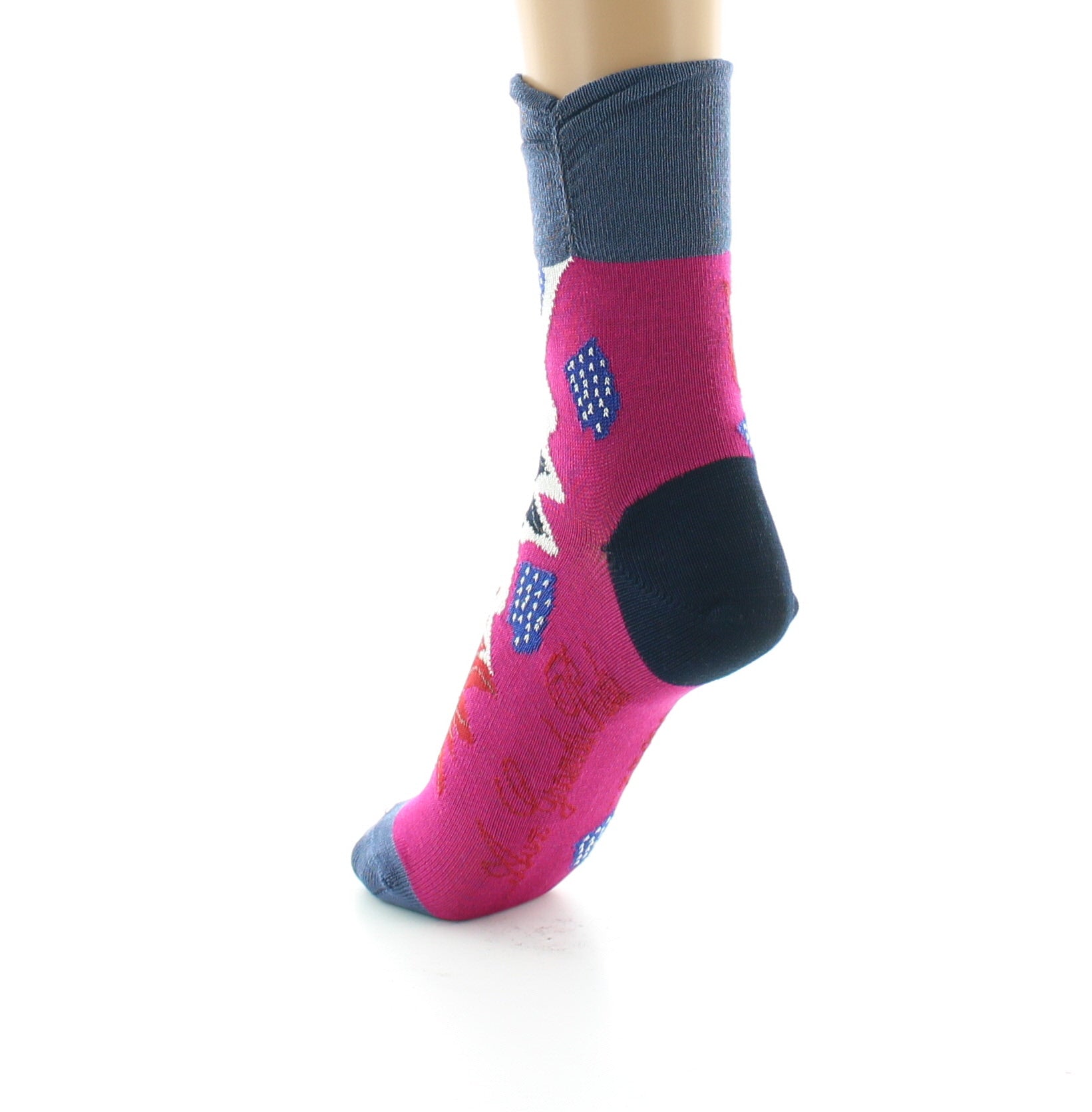 Chaussettes femme fil d'ecosse fleurs sauvages FUCHSIA