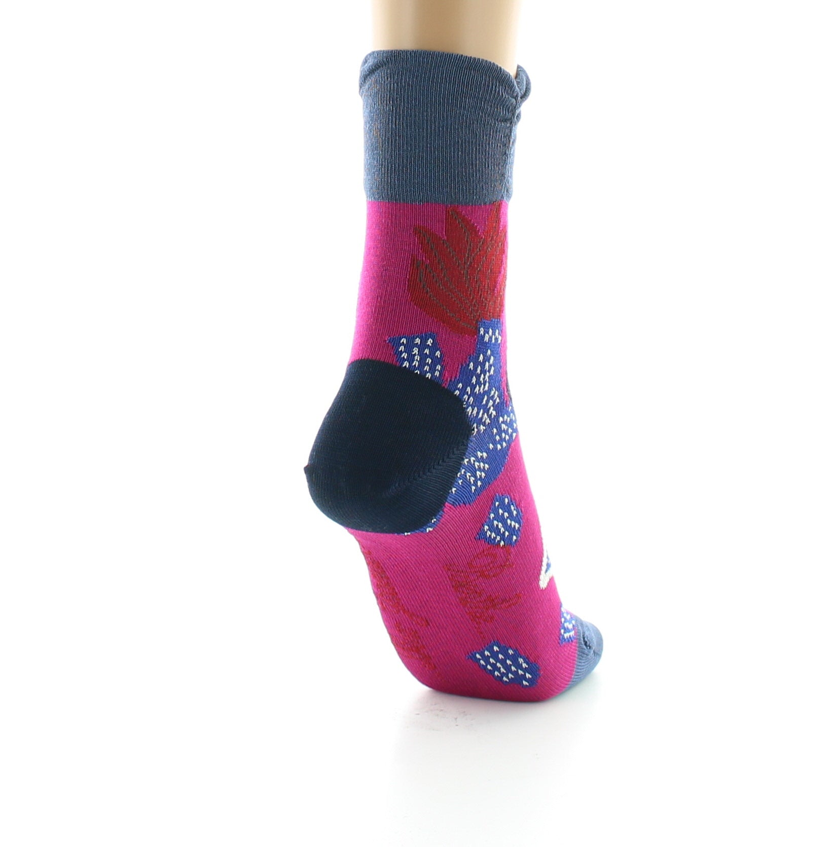 Chaussettes femme fil d'ecosse fleurs sauvages FUCHSIA