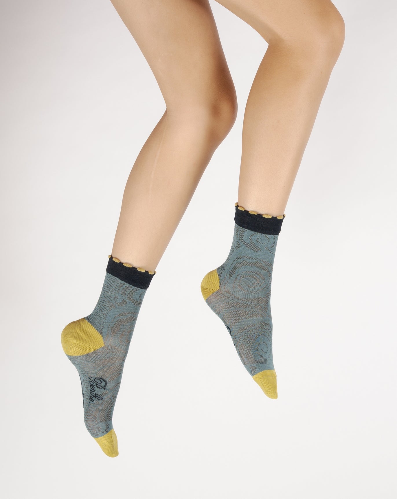 Chaussettes femme fil d'Ecosse motifs Art Déco BLEU