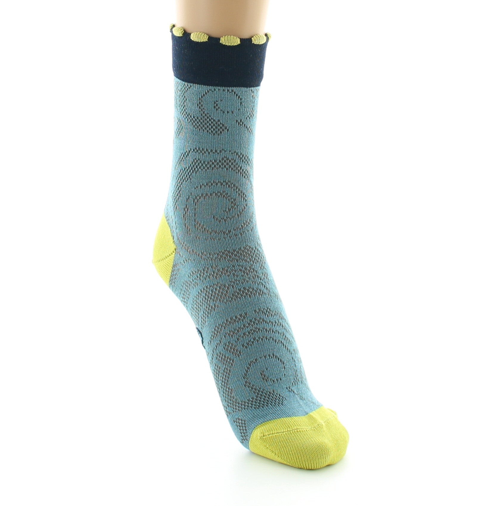 Chaussettes femme fil d'Ecosse motifs Art Déco BLEU