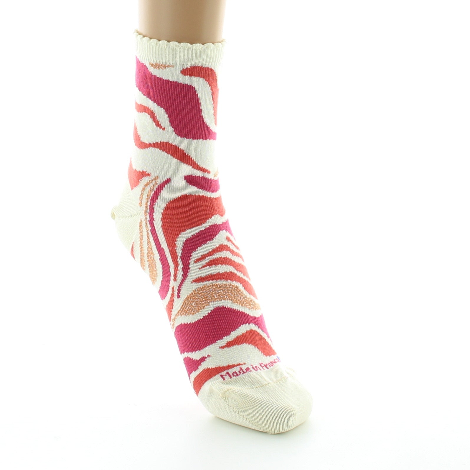 Chaussettes femme fil d'Ecosse vagues colorées ECRU