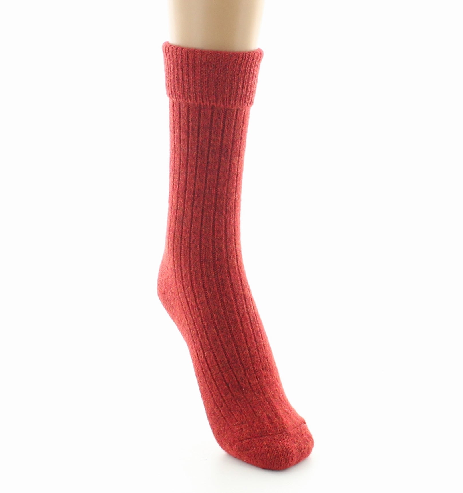 Chaussettes femme laine et acrylique rouge ROUGE