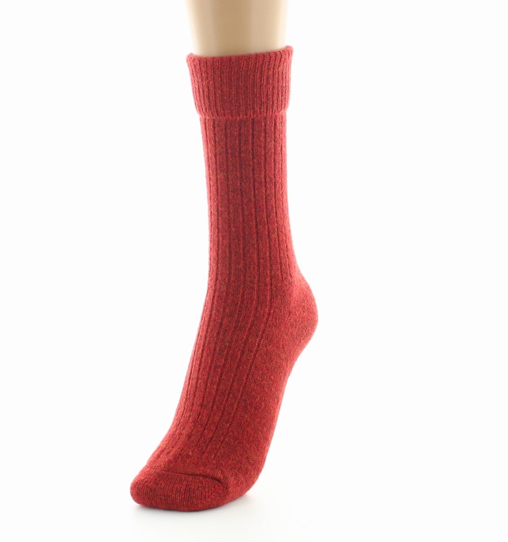 Chaussettes femme laine et acrylique rouge ROUGE