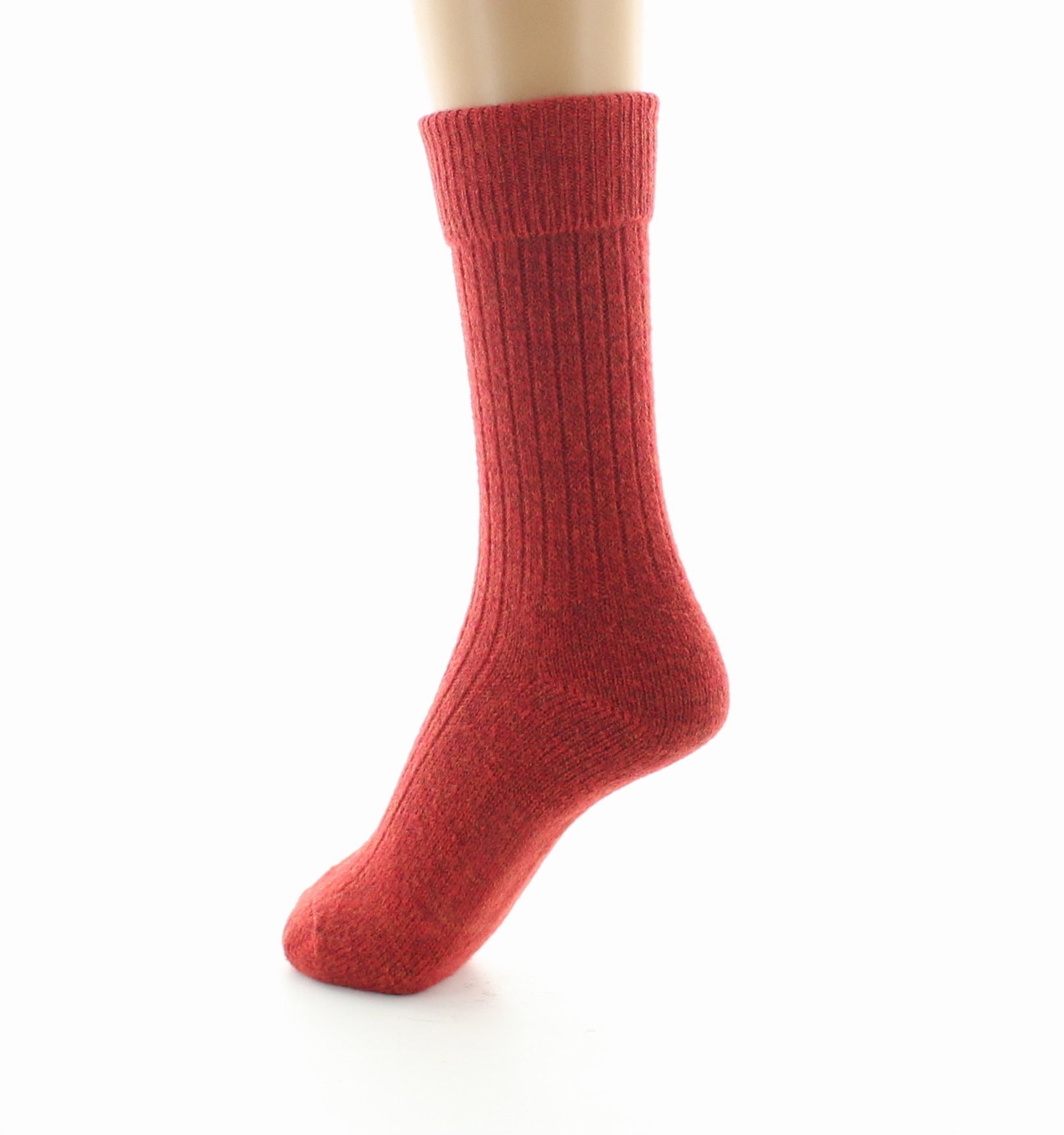 Chaussettes femme laine et acrylique rouge ROUGE