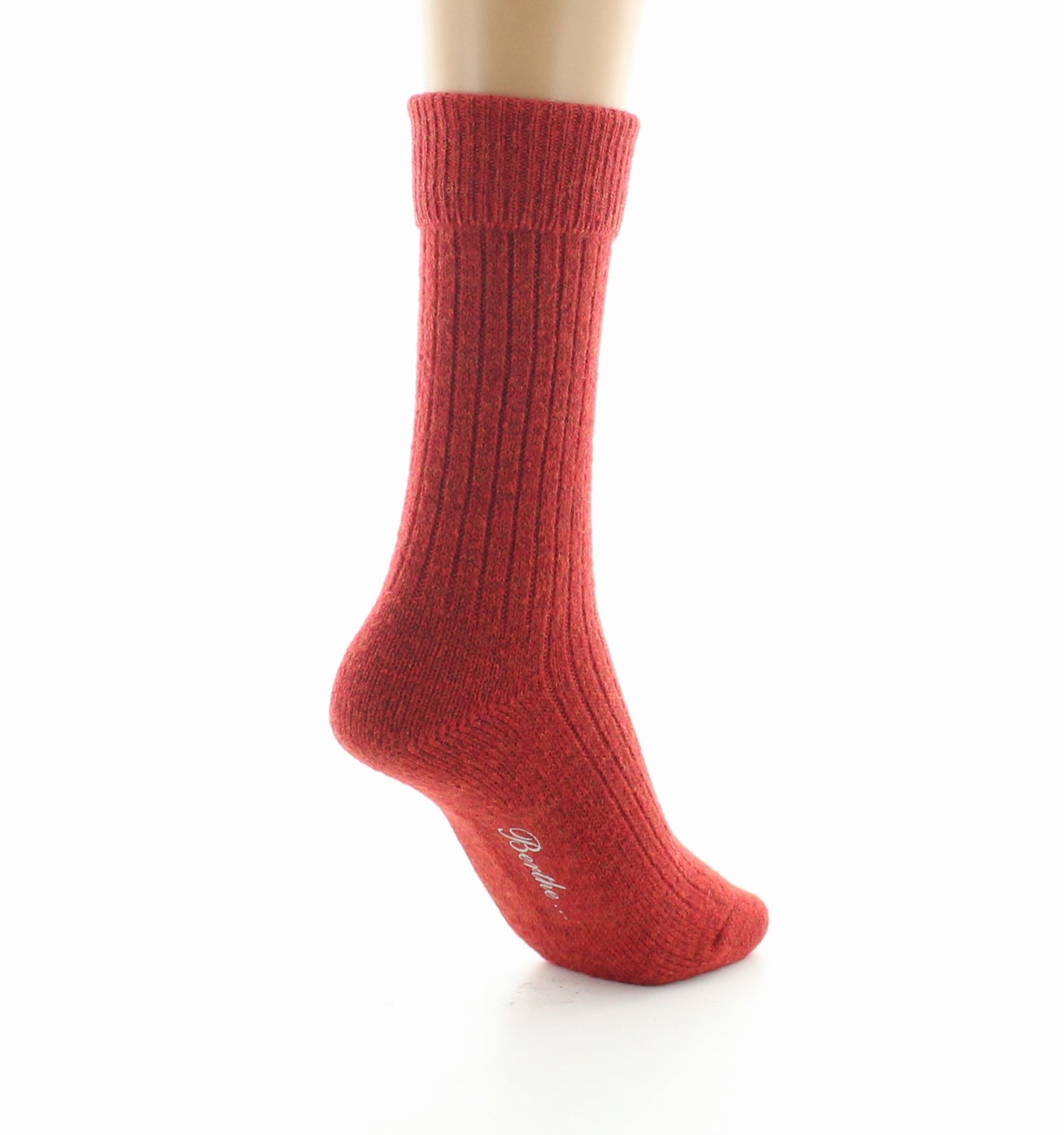 Chaussettes femme laine et acrylique rouge ROUGE