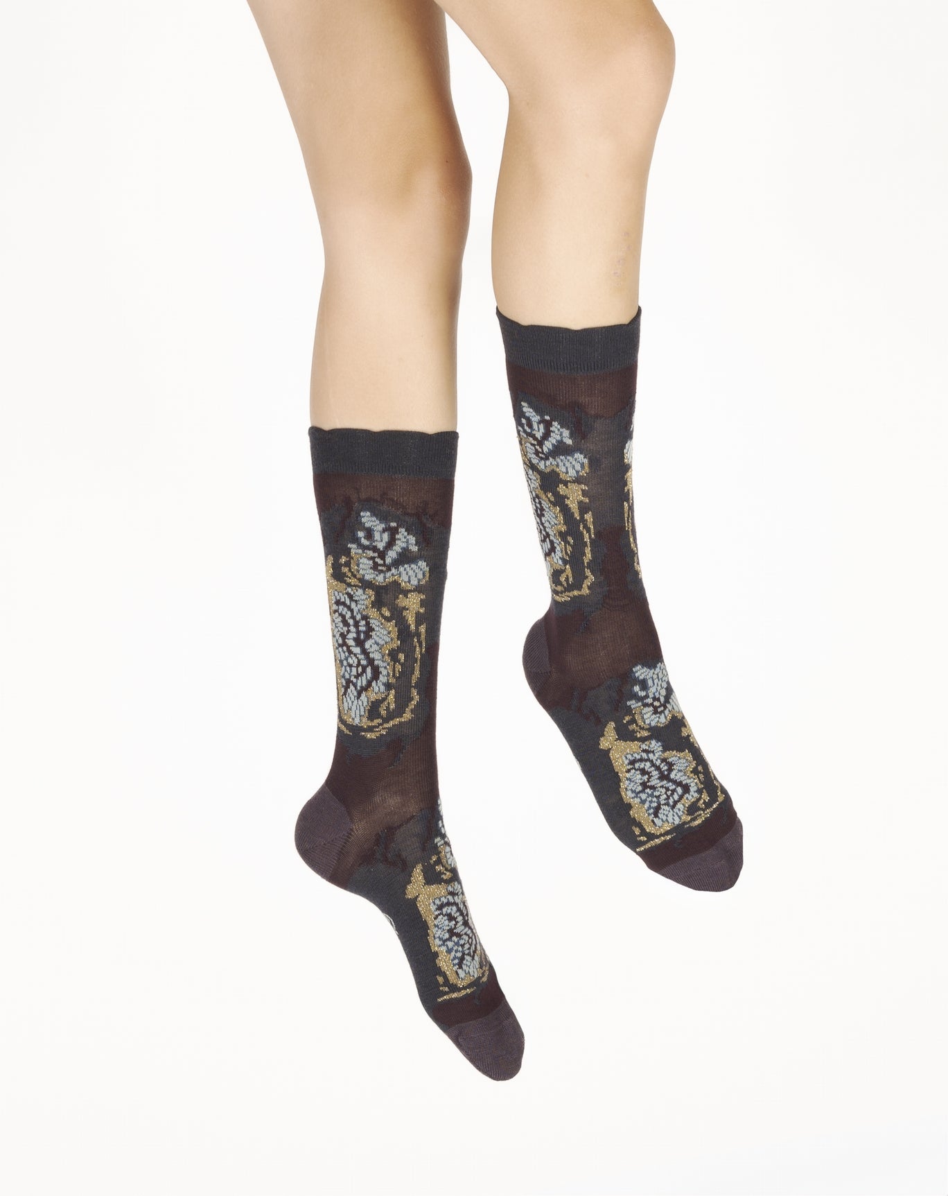 Chaussettes femme laine peignée algues BLEU MARINE