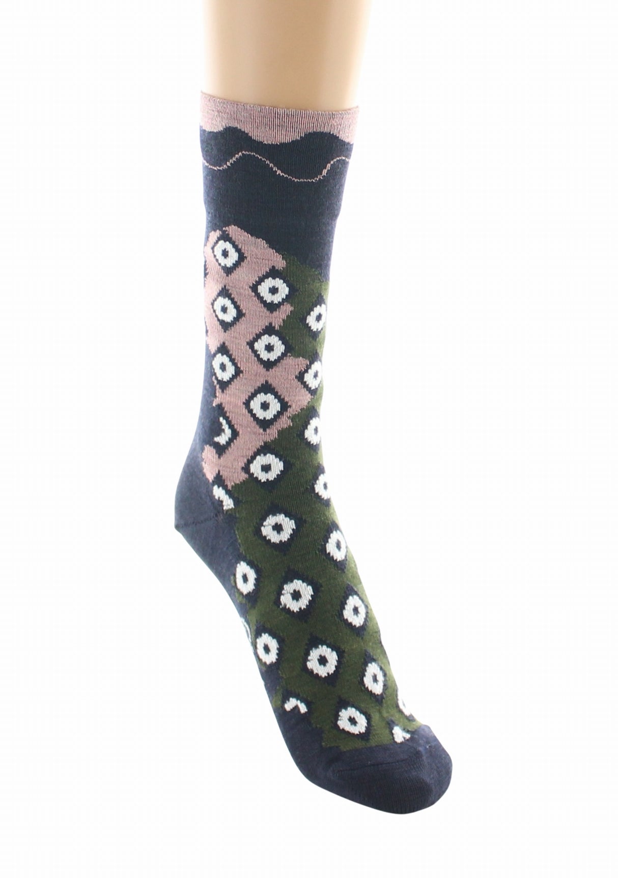 Chaussettes femme laine peignée Berthe Losanges MARINE