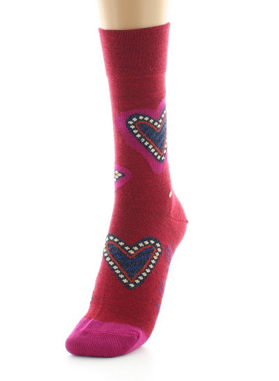 Chaussettes femme laine peignée cœur rouge ROUGE