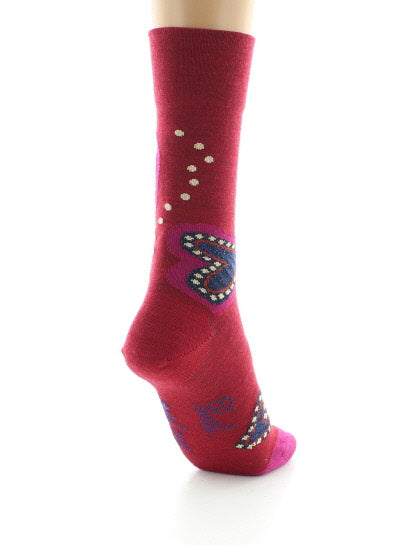 Chaussettes femme laine peignée cœur rouge ROUGE