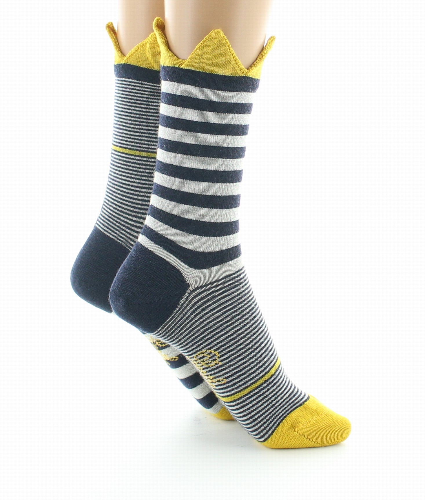 Chaussettes femme laine peignée couronne jaune MARINE/JAUNE