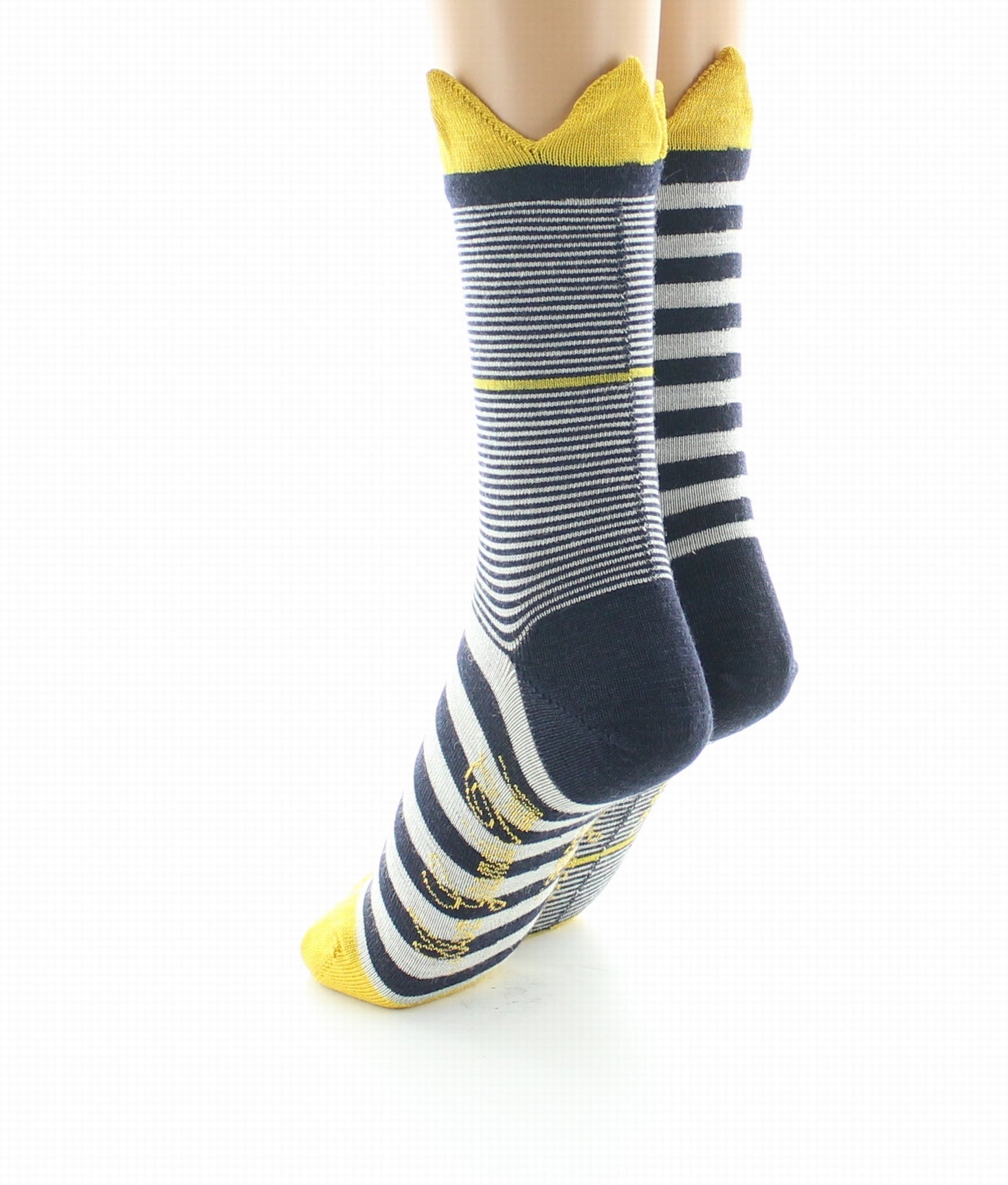 Chaussettes femme laine peignée couronne jaune MARINE/JAUNE