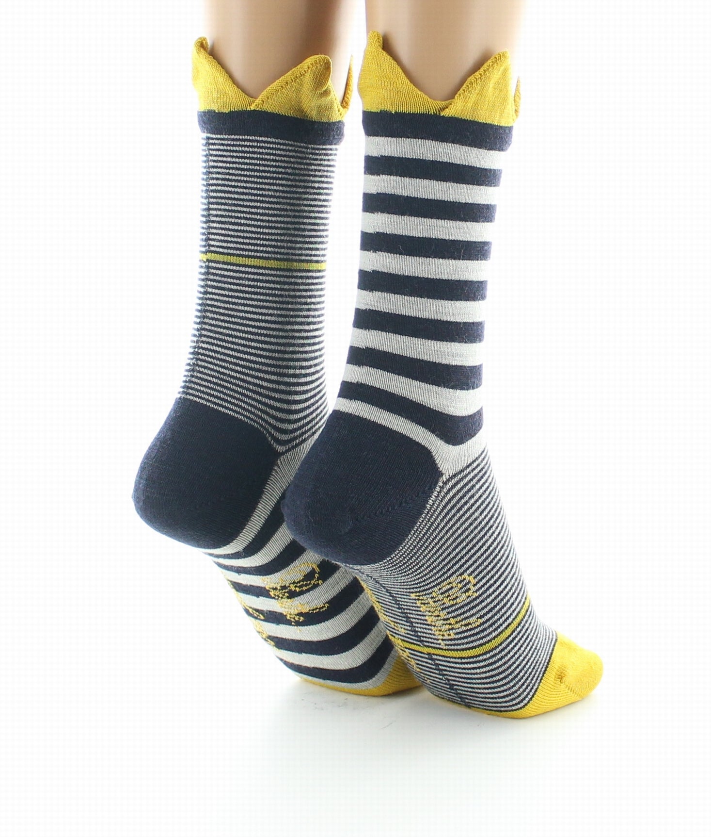 Chaussettes femme laine peignée couronne jaune MARINE/JAUNE