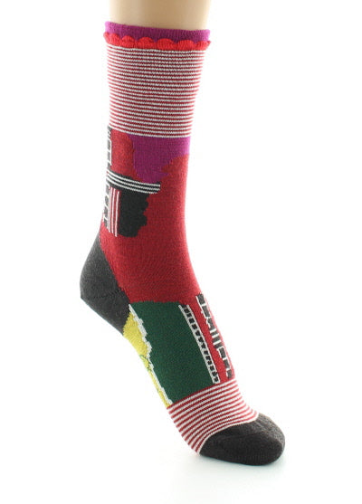 Chaussettes femme laine peignée cubisme ROUGE