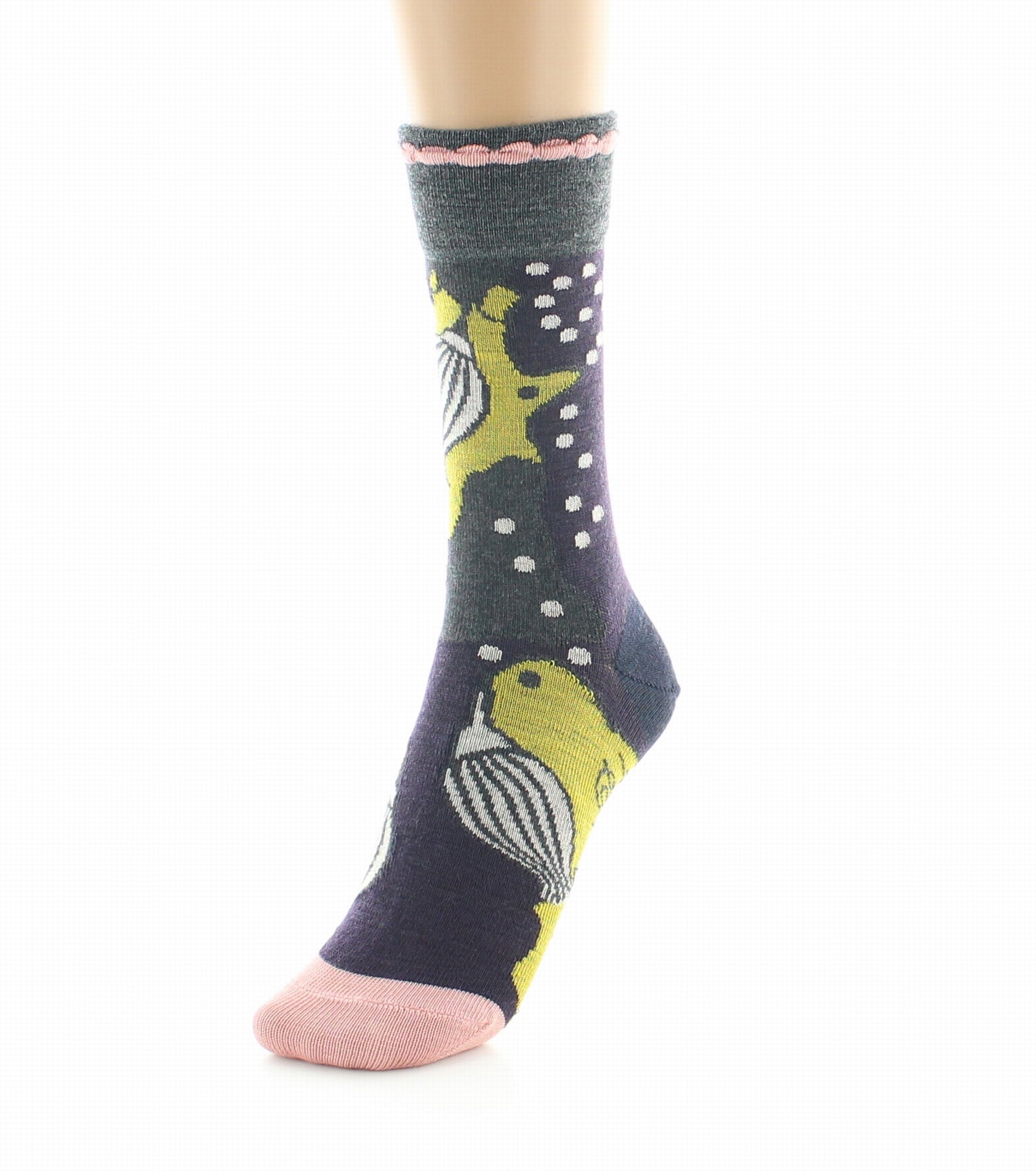 Chaussettes femme laine peignée fleurs closes GRIS