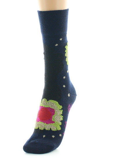 Chaussettes femme laine peignée nénuphar MARINE