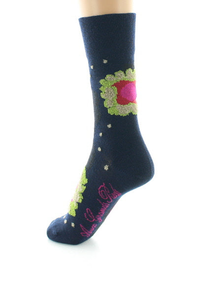 Chaussettes femme laine peignée nénuphar MARINE