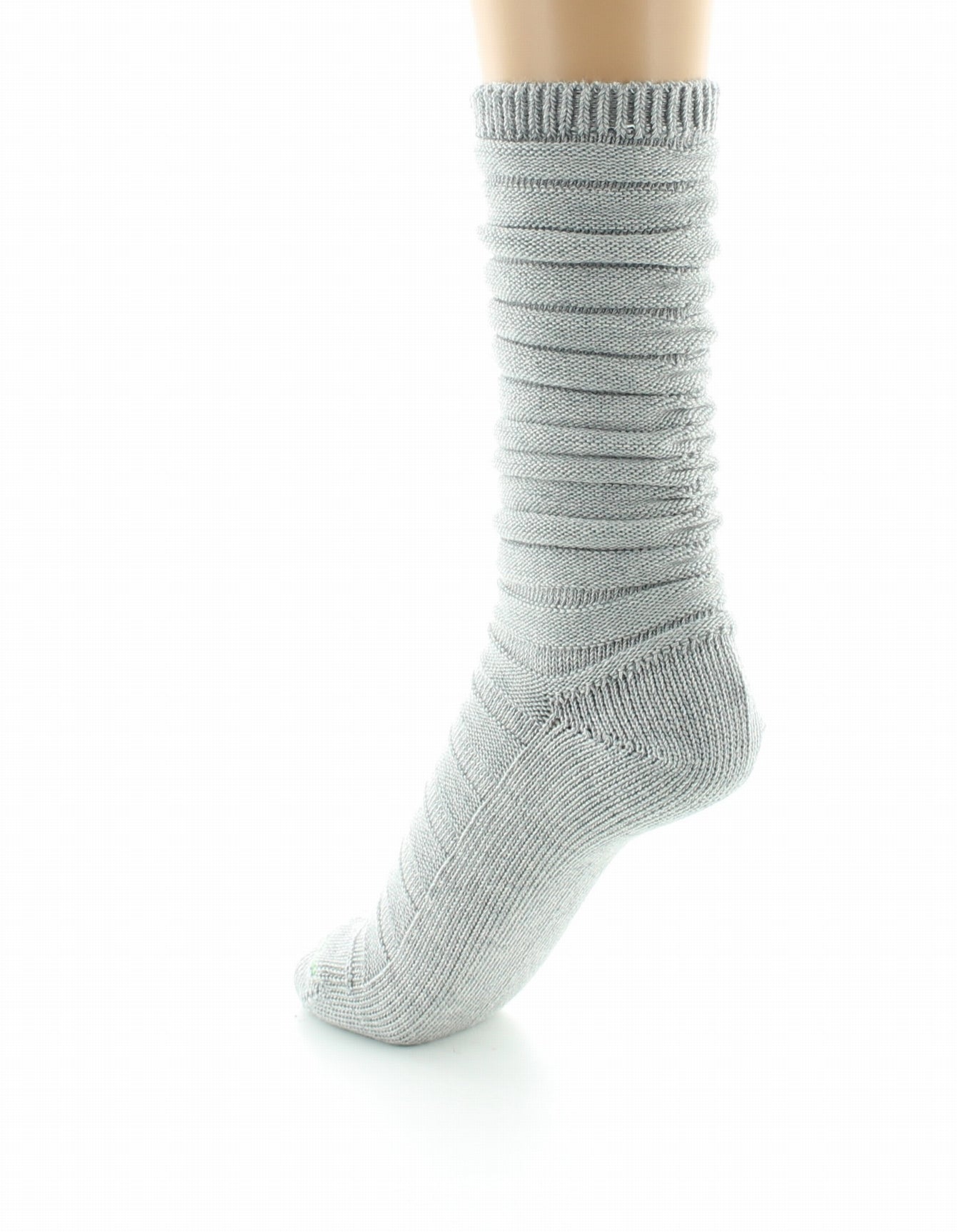 Chaussettes Femme Maille Plissée Pur coton Bio GRIS CLAIR