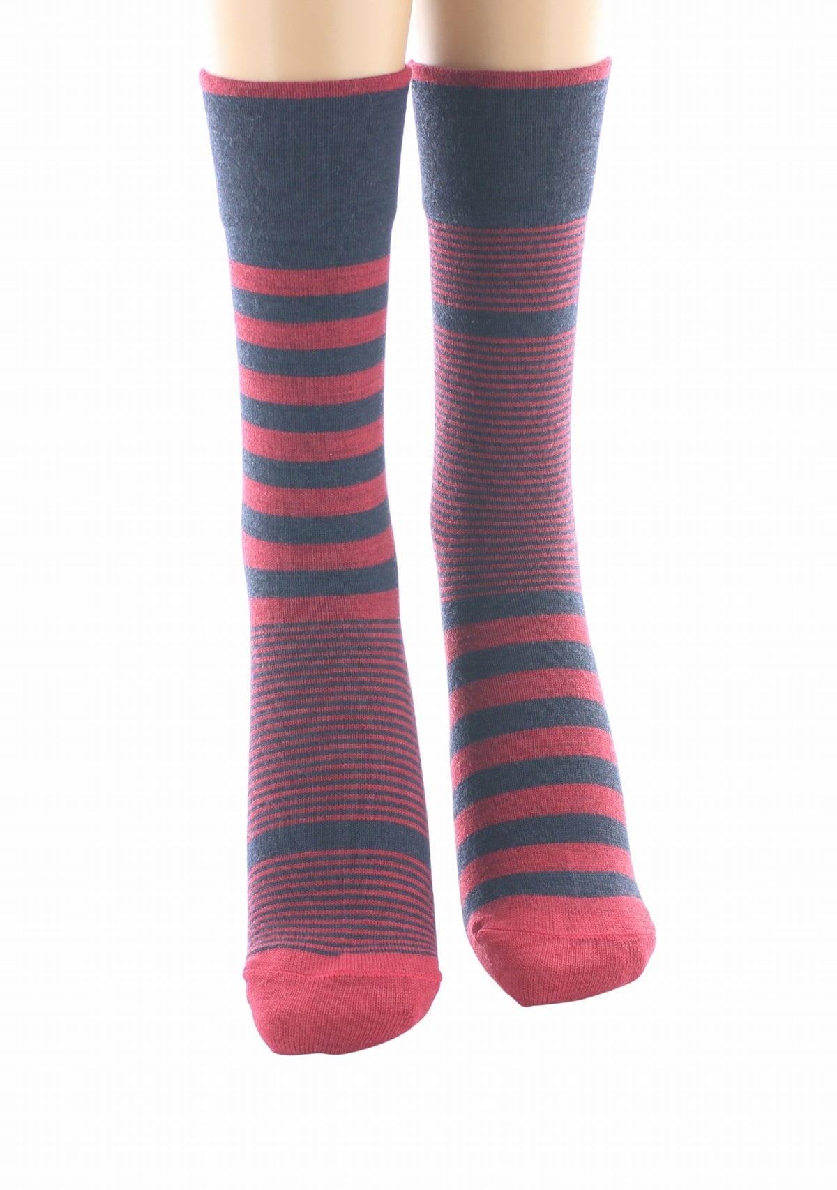 Chaussettes femme mérinos Rayures Asymétriques Marine/Rouge - Berthe MARINE/ROUGE