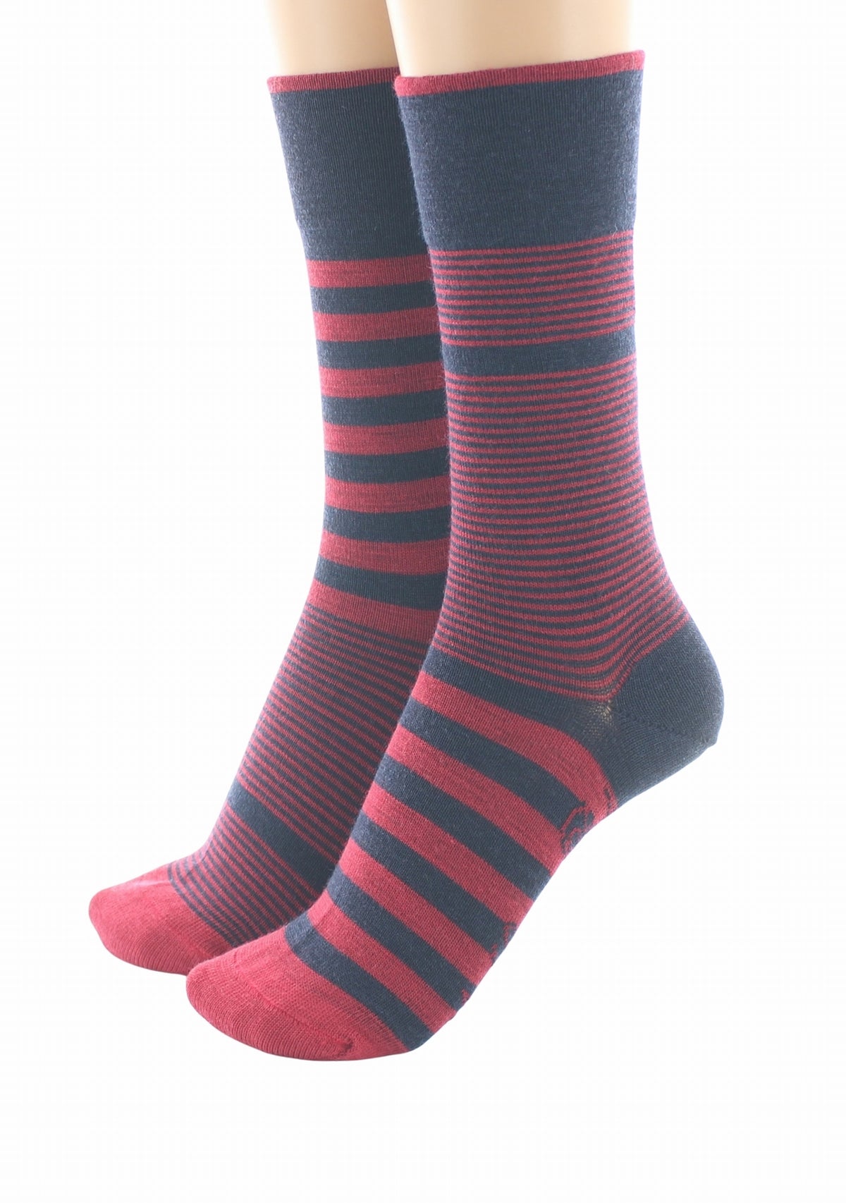 Chaussettes femme mérinos Rayures Asymétriques Marine/Rouge - Berthe MARINE/ROUGE