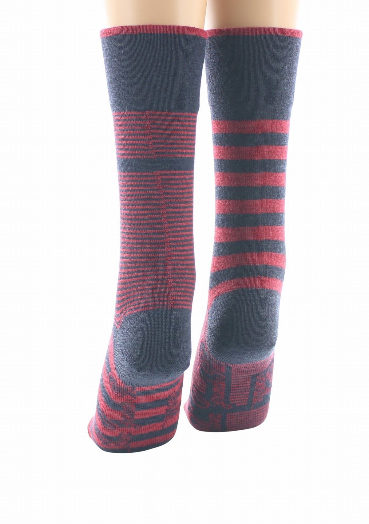 Chaussettes femme mérinos Rayures Asymétriques Marine/Rouge - Berthe MARINE/ROUGE