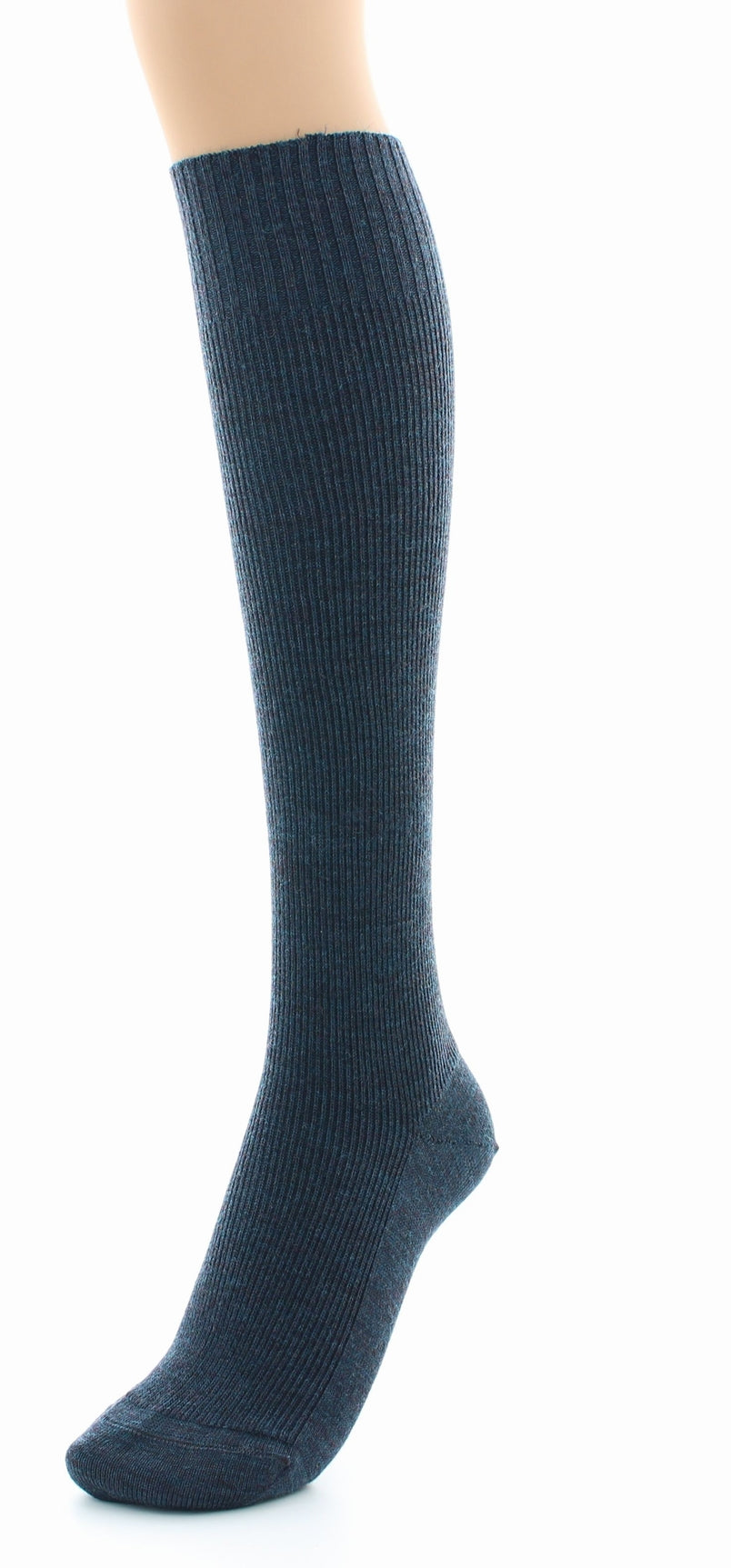 Chaussettes hautes à côtes Confort Laine peignée mélangée Sans élastique BLEU FONCE