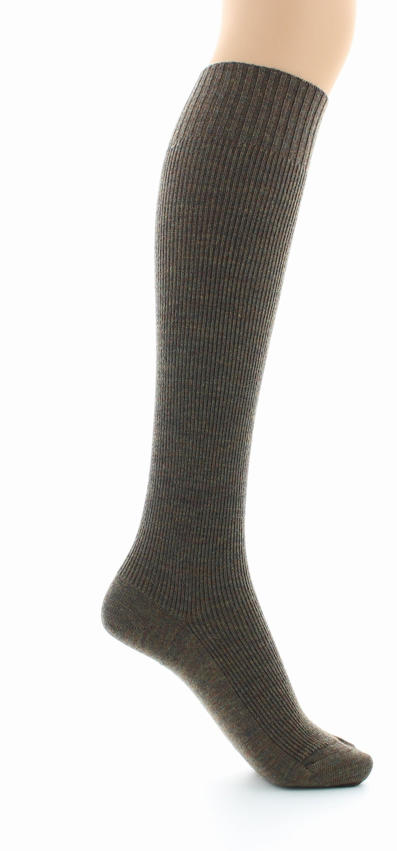 Chaussettes hautes à côtes Confort Laine peignée mélangée Sans élastique BRONZE