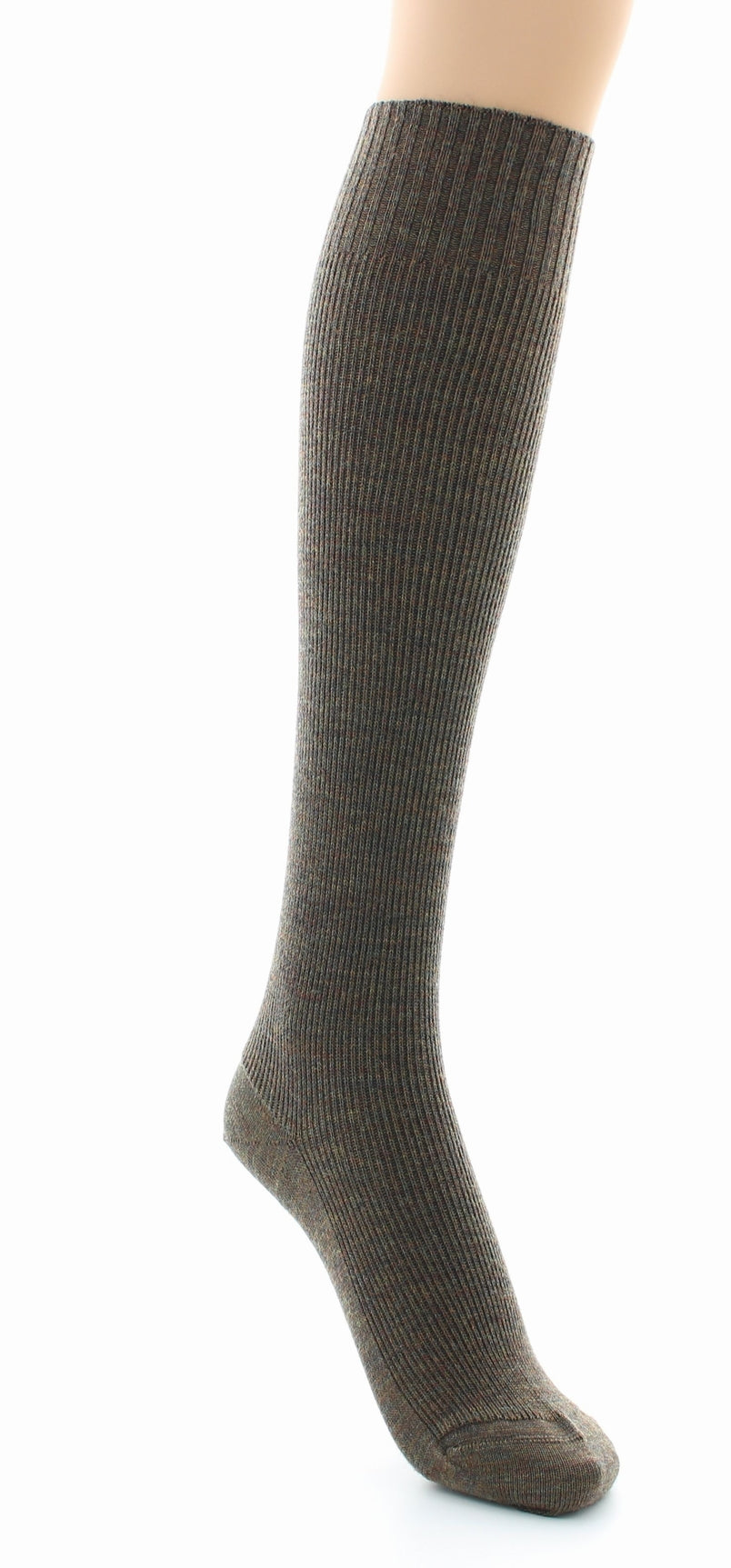 Chaussettes hautes à côtes Confort Laine peignée mélangée Sans élastique BRONZE