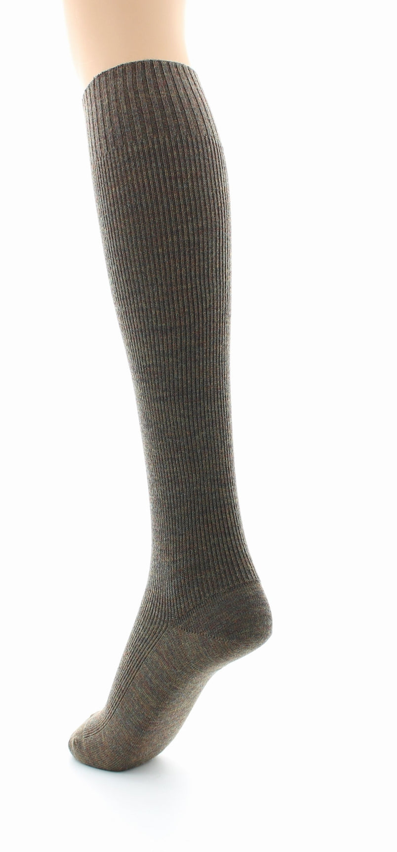 Chaussettes hautes à côtes Confort Laine peignée mélangée Sans élastique BRONZE