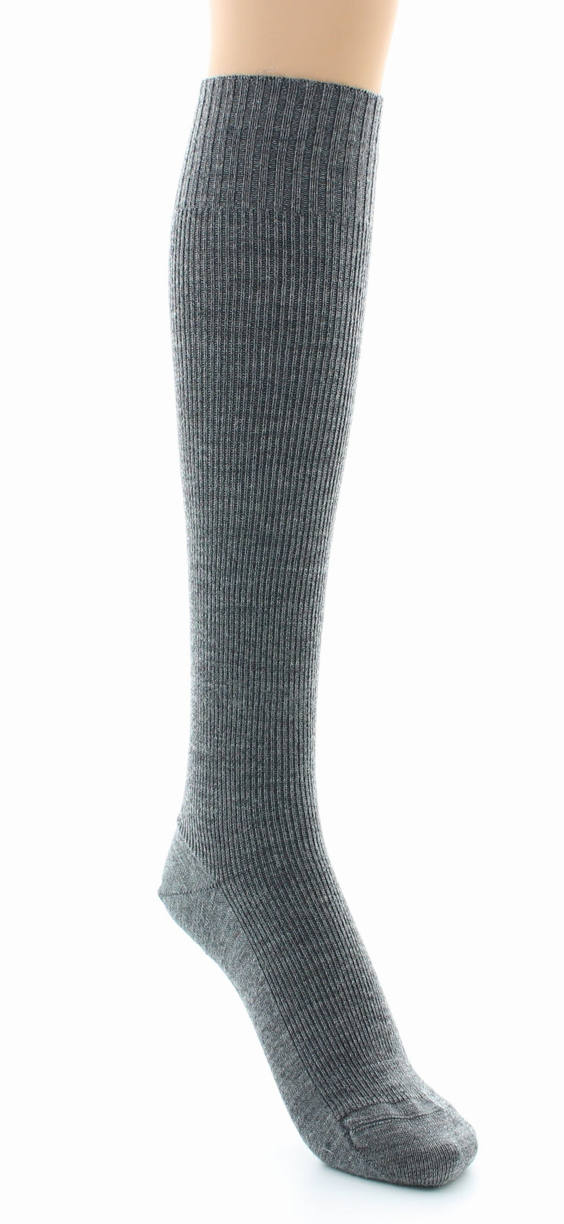 Chaussettes hautes à côtes Confort Laine peignée mélangée Sans élastique GRIS