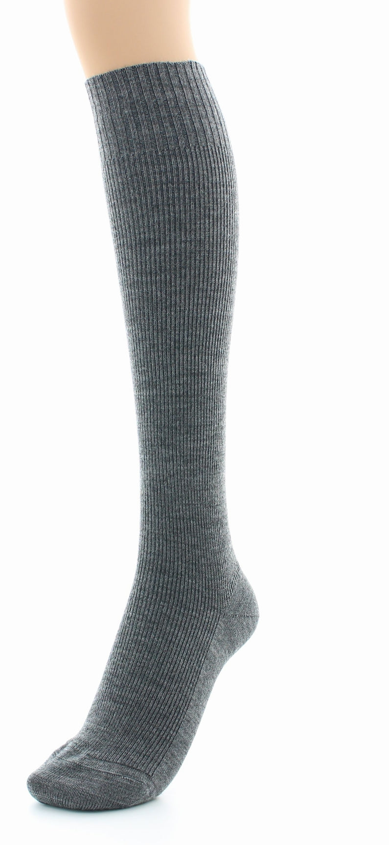 Chaussettes hautes à côtes Confort Laine peignée mélangée Sans élastique GRIS