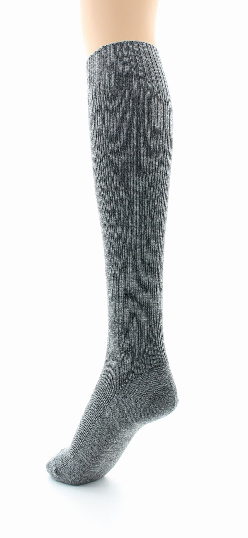 Chaussettes hautes à côtes Confort Laine peignée mélangée Sans élastique GRIS