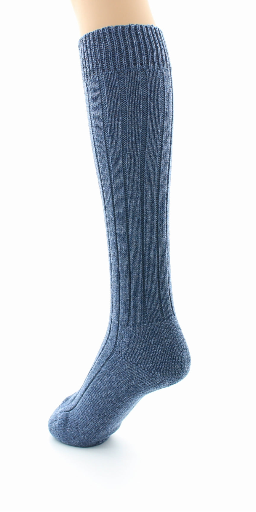 Chaussettes hautes à côtes derby Pied Bouclette Laine peignée mélangée BLEU JEAN