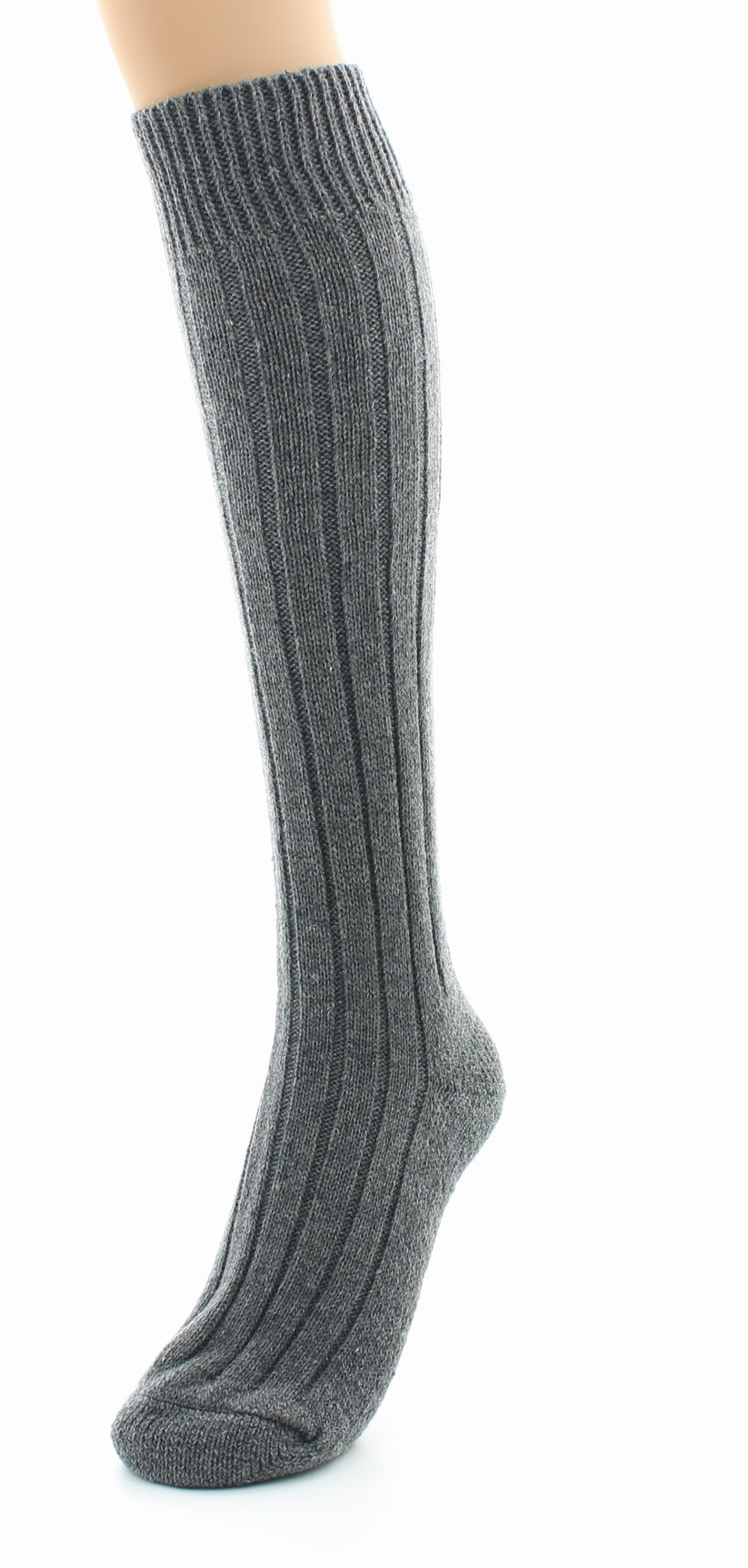 Chaussettes hautes à côtes derby Pied Bouclette Laine peignée mélangée GRIS