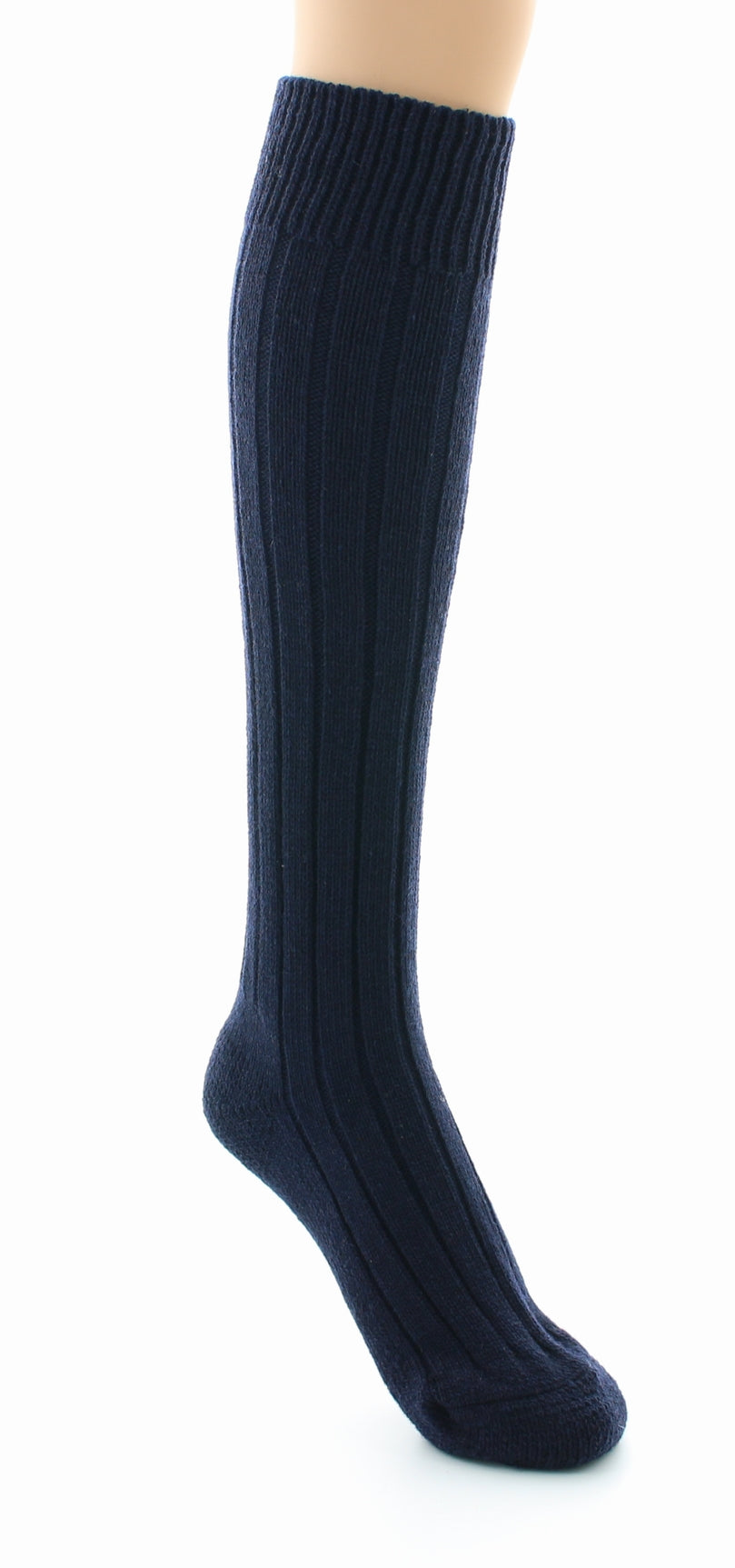 Chaussettes hautes à côtes derby Pied Bouclette Laine peignée mélangée MARINE