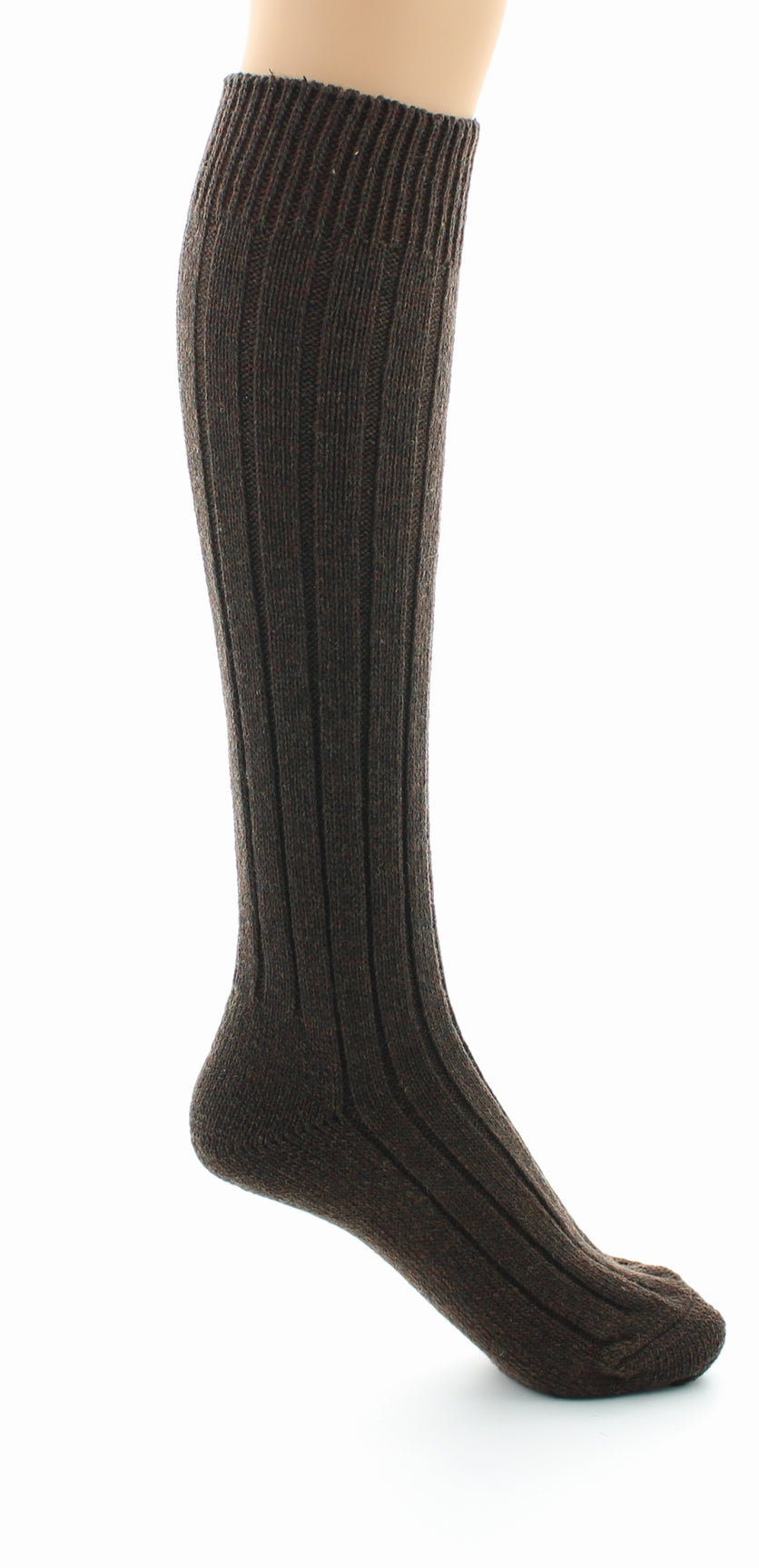 Chaussettes hautes à côtes derby Pied Bouclette Laine peignée mélangée MARRON