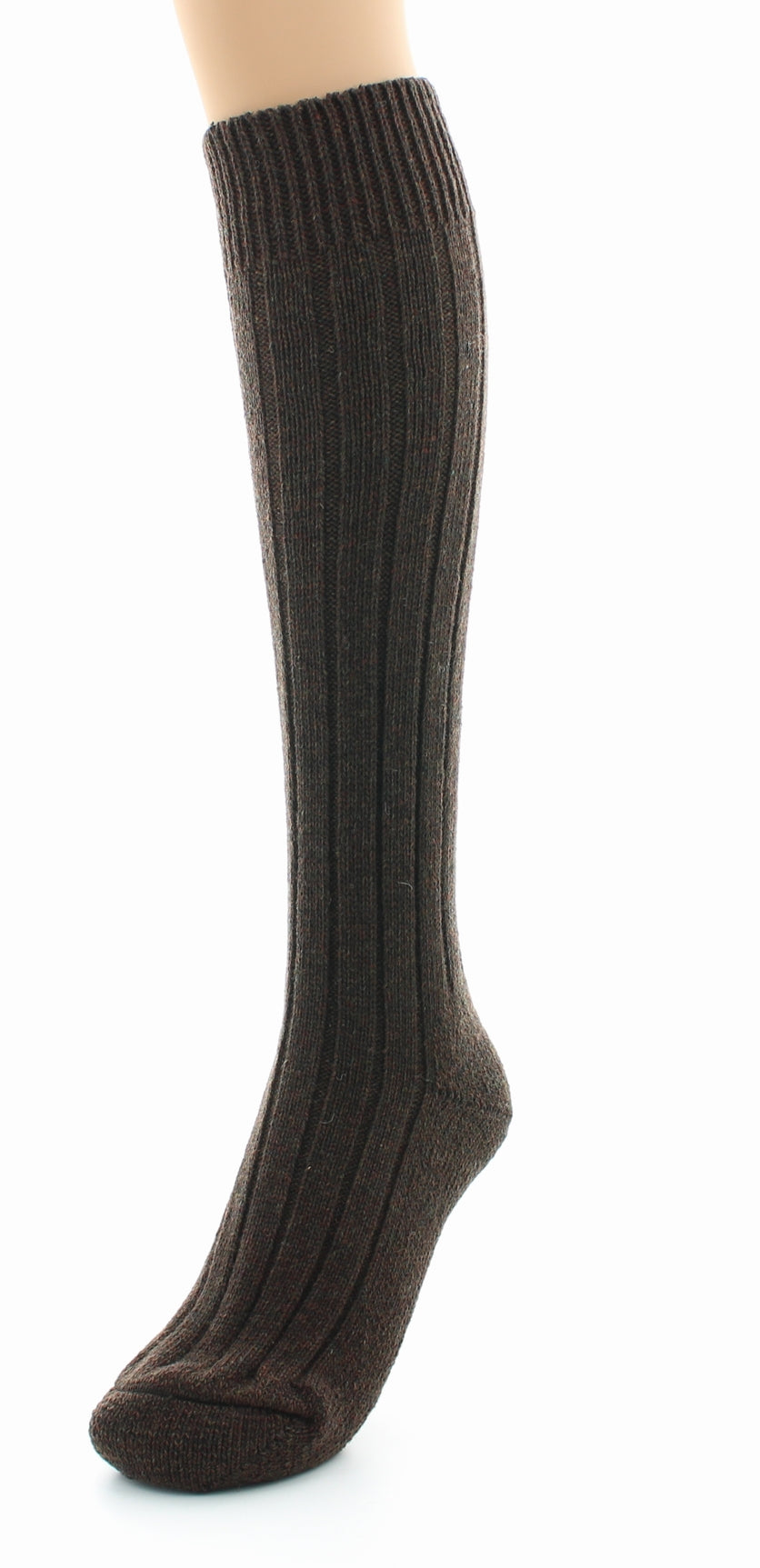 Chaussettes hautes à côtes derby Pied Bouclette Laine peignée mélangée MARRON