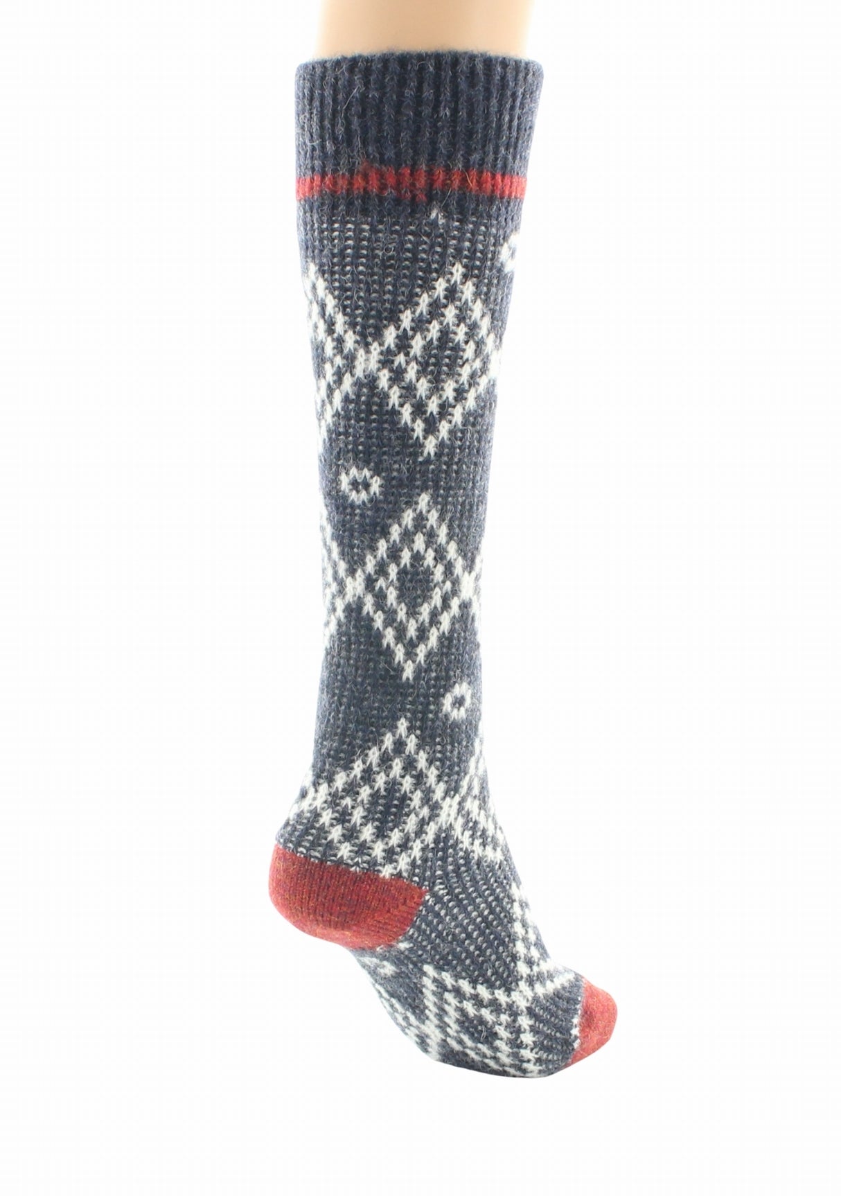 Chaussettes hautes à côtes en baby alpaga jacquard Marine MARINE