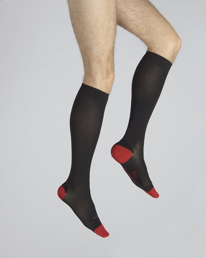 Chaussettes Hautes En Soie Noir et Rouge Foulques NOIR-ROUGE