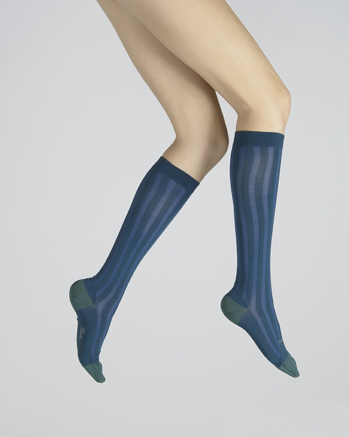 Chaussettes Hautes en Soie Bleu Minuit - Talon et pointe Turquoise BLEU MINUIT