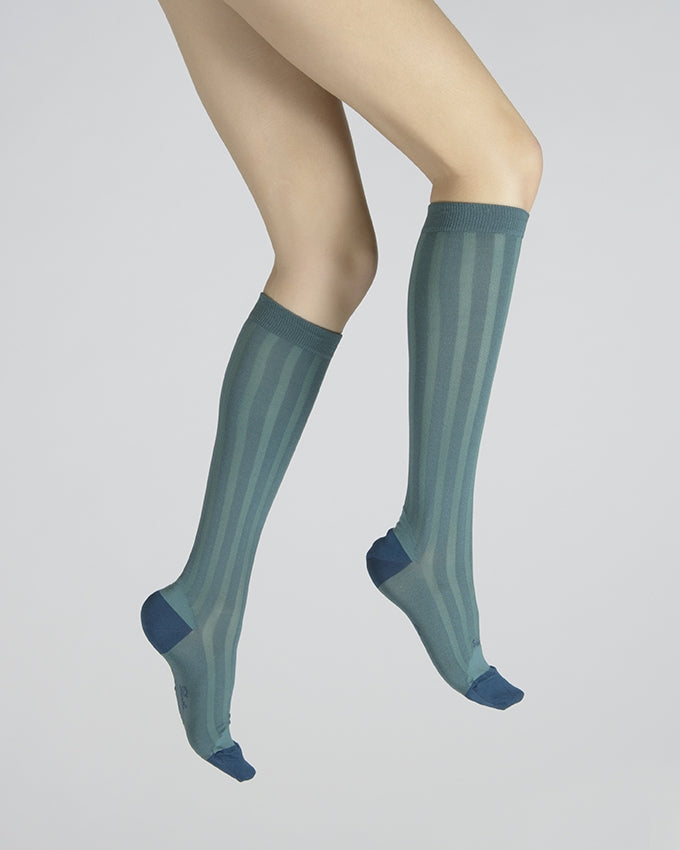 Chaussettes Hautes en Soie Turquoise - Talon et pointe Bleu Indigo TURQUOISE