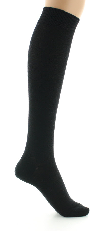 Chaussettes hautes femme en laine peignée mélangée à maille unie NOIR