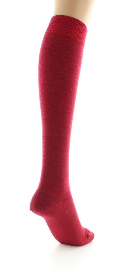 Chaussettes hautes femme en laine peignée mélangée à maille unie ROUGE