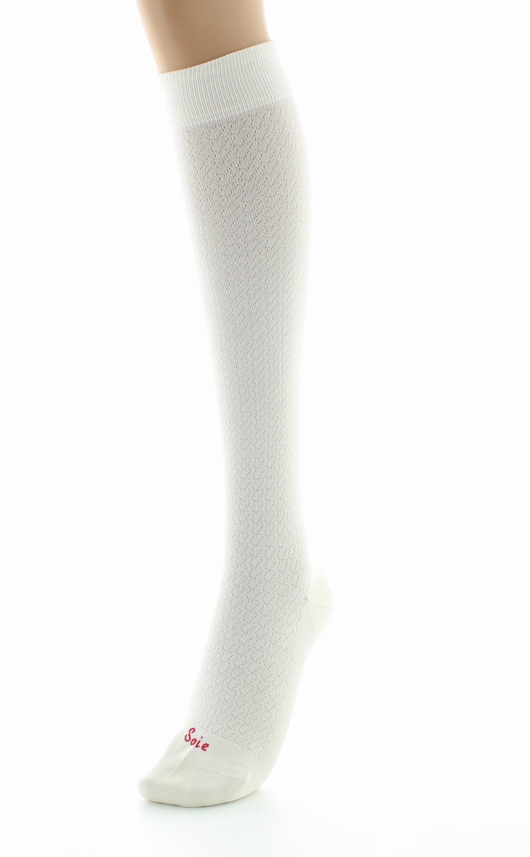 Chaussettes hautes femme en maille ajourée - Soie naturelle ECRU