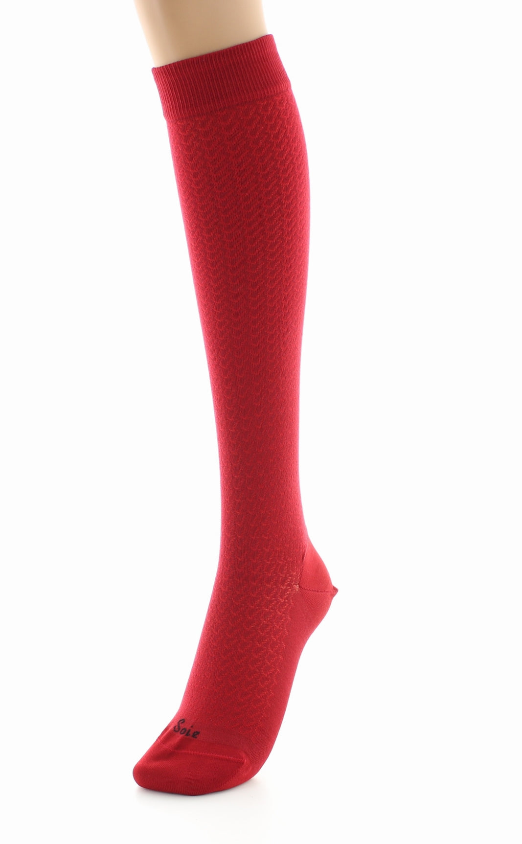 Chaussettes hautes femme en maille ajourée - Soie naturelle ROUGE