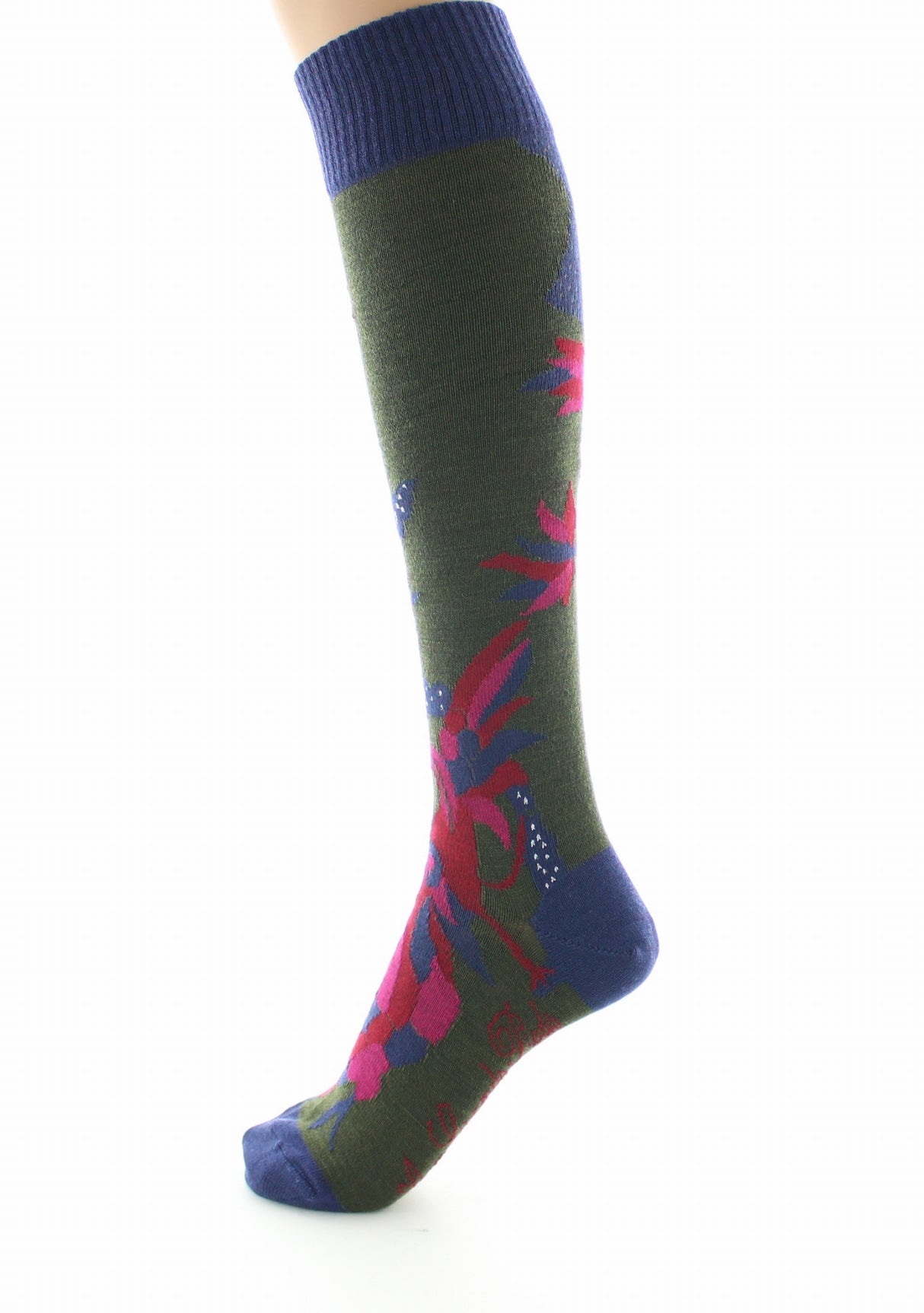 Chaussettes hautes femme laine peignée Berthe Le Paon KAKI