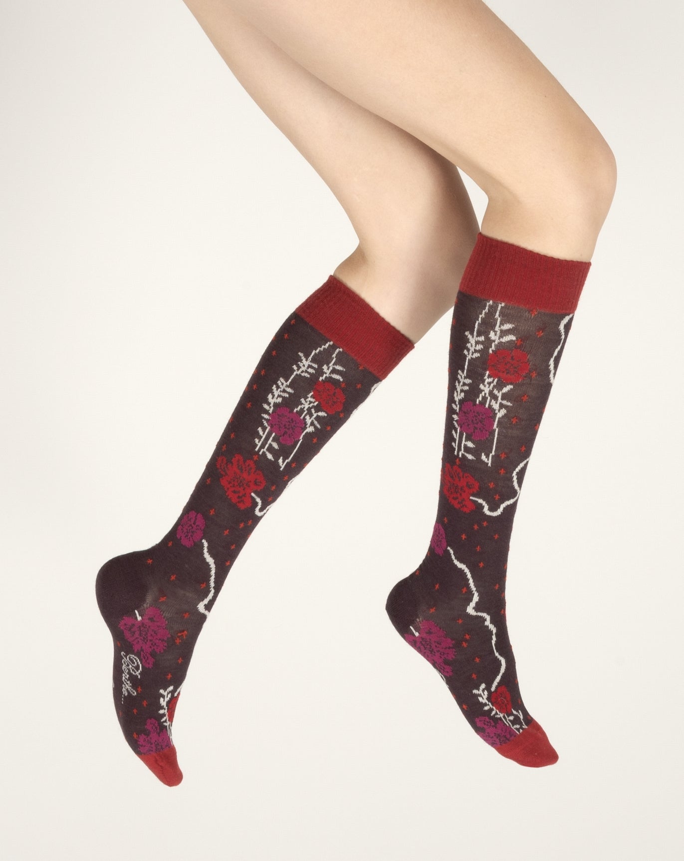 Chaussettes hautes femme laine peignée couleurs d'automne BORDEAUX