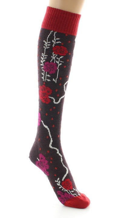 Chaussettes hautes femme laine peignée couleurs d'automne BORDEAUX