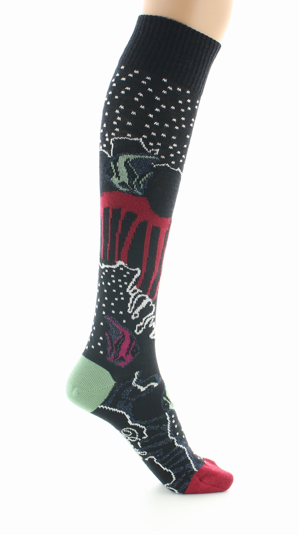 Chaussettes hautes femme laine peignée poissons NOIR