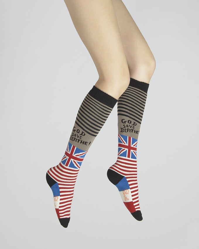 Chaussettes hautes God save Berthe GRIS-NOIR